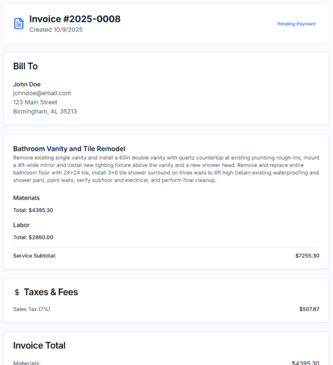 Invoice - Customer payment page